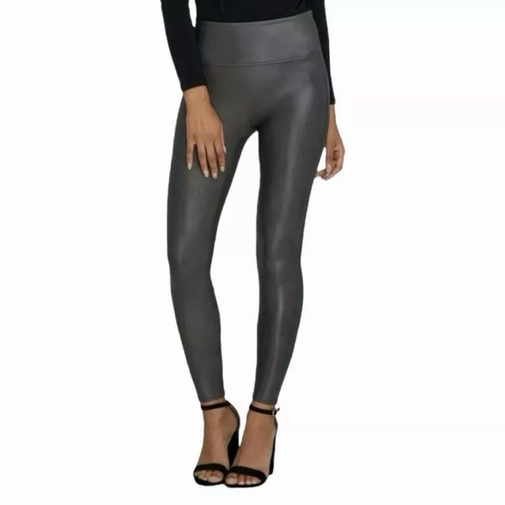 Spanx Faux Leather Moto Gunmetal Leggings M